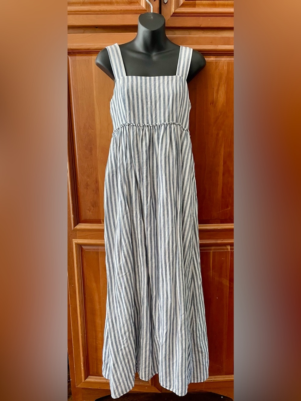 UpWest Navy and White Striped Smocked Maxi Dress